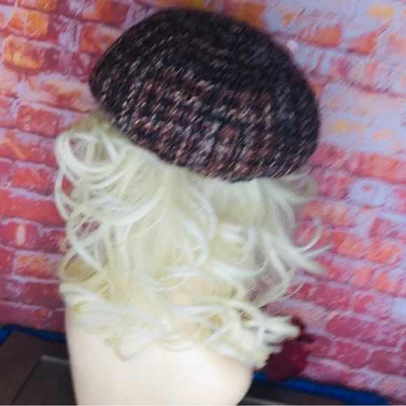 Vintage Scala Brushed Tweed Brown Tone Wool Blend Winter Newsboy Cabbie Hat - Picture 8 of 11